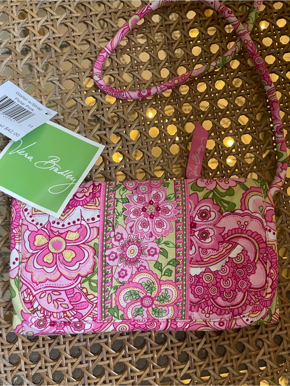 Vera Bradley “Petal Pink” Floral Quilted Wallet w/strap Crossbody ~ Retired NWT